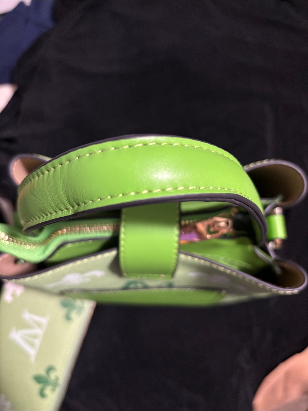 Le Miel Lime Green Patterned Satchel with Gold-Tone Buckle Accent - Picture 6 of 6
